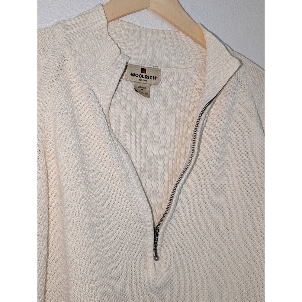 Woolrich Cream Quarter Zip Textured Knit Pullover Womens Medium - Picture 3 of 7